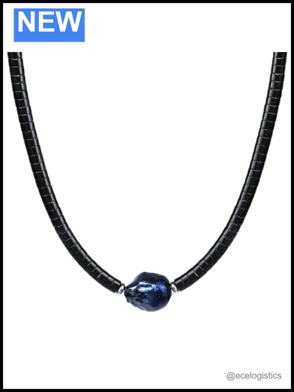 Handmade Black Onyx Beaded Necklace with Natural Pearl Pendant